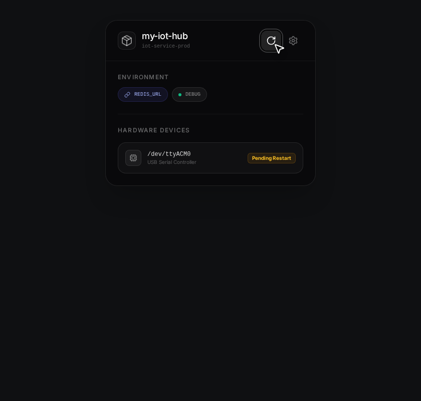 Dashboard Inspector with restart button