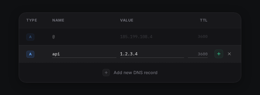 Adding a new DNS record with one click