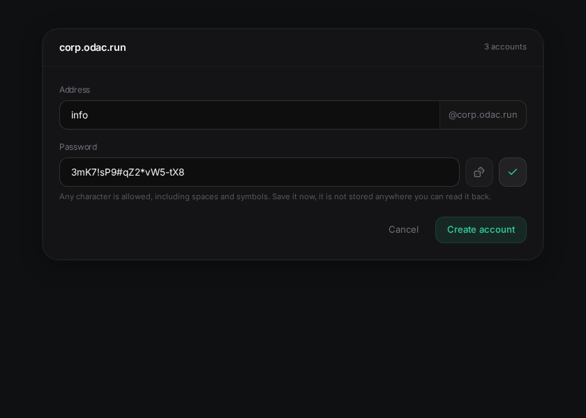 Mail Account Creation Panel