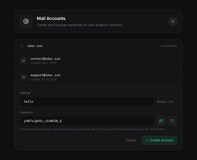 New Mail Account Creation Form